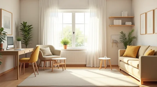 Intérieur d'une maison organisé avec différentes zones fonctionnelles harmonieuses