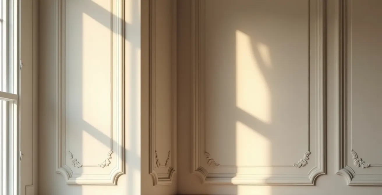 Camaïeu de gris et beiges sublimant les moulures d'un appartement haussmannien