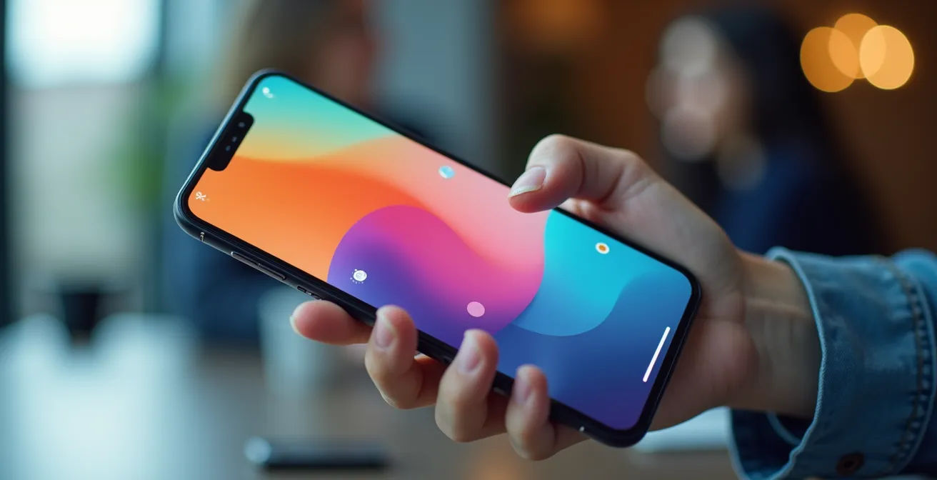 Écran de smartphone montrant une interface de hub d'information événementiel sans texte visible