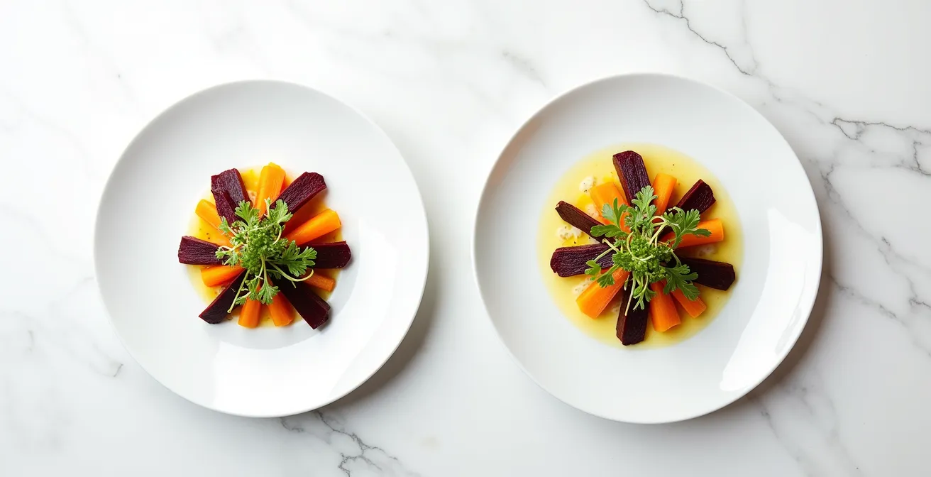 Comparaison visuelle de la même portion dans deux tailles d'assiettes différentes
