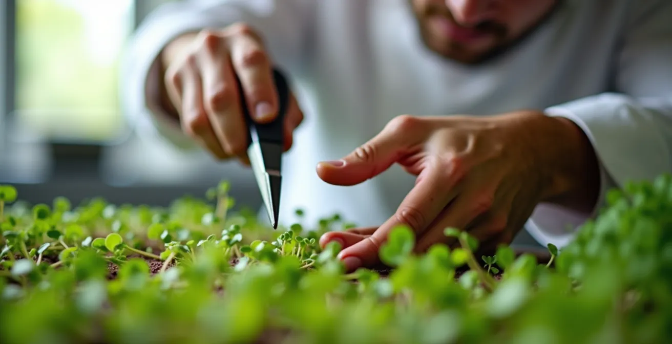 Plateau de micro-pousses variées aux couleurs vibrantes en gros plan
