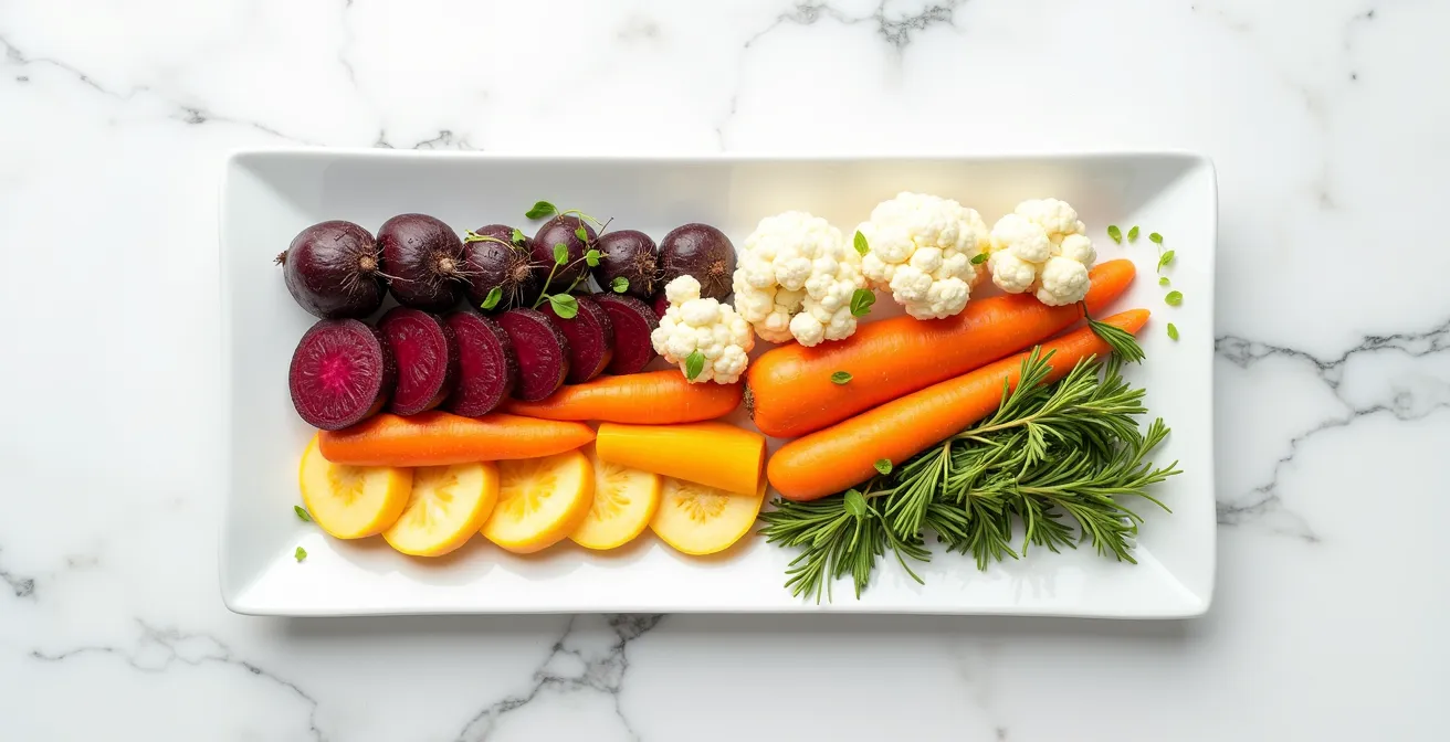 Vue aérienne d'une assiette présentant un dégradé de couleurs inspiré des paysages français