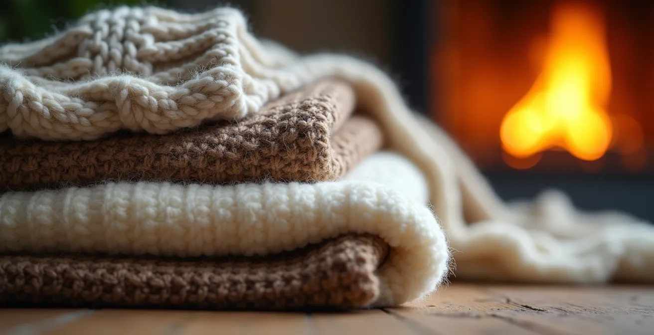 Détail macro de tissus en laine superposés avec différentes textures